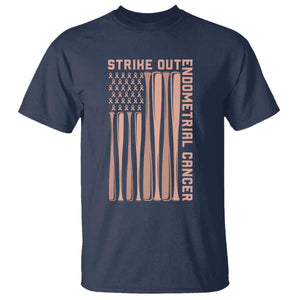 Strike Out Endometrial Cancer Baseball T Shirt Peach Ribbon American Flag Support Gift TS12 Navy Print Your Wear