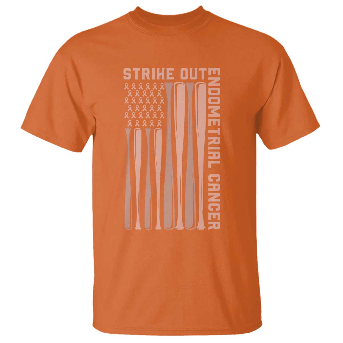 Strike Out Endometrial Cancer Baseball T Shirt Peach Ribbon American Flag Support Gift TS12 Orange Print Your Wear