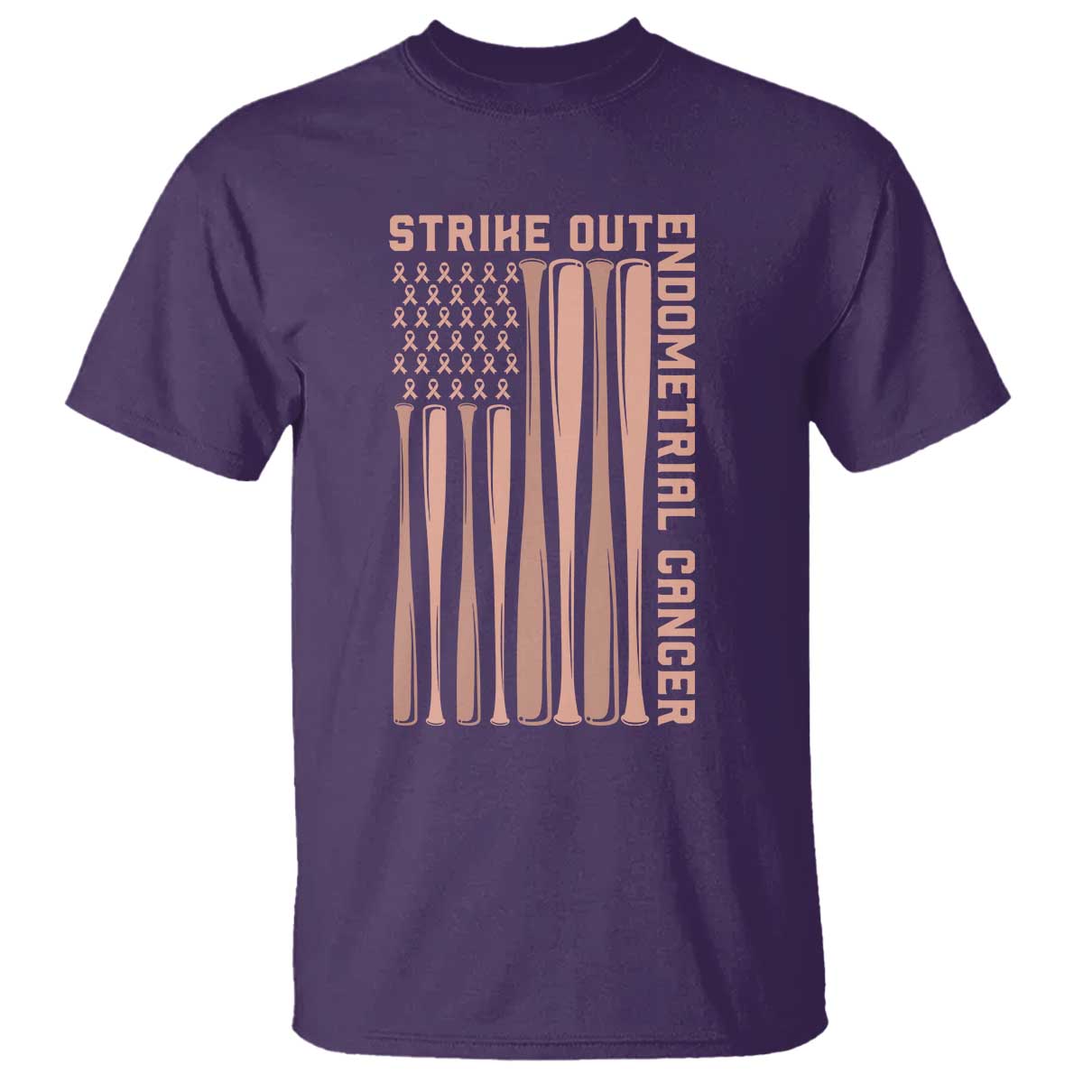 Strike Out Endometrial Cancer Baseball T Shirt Peach Ribbon American Flag Support Gift TS12 Purple Print Your Wear