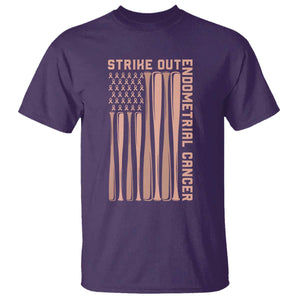 Strike Out Endometrial Cancer Baseball T Shirt Peach Ribbon American Flag Support Gift TS12 Purple Print Your Wear