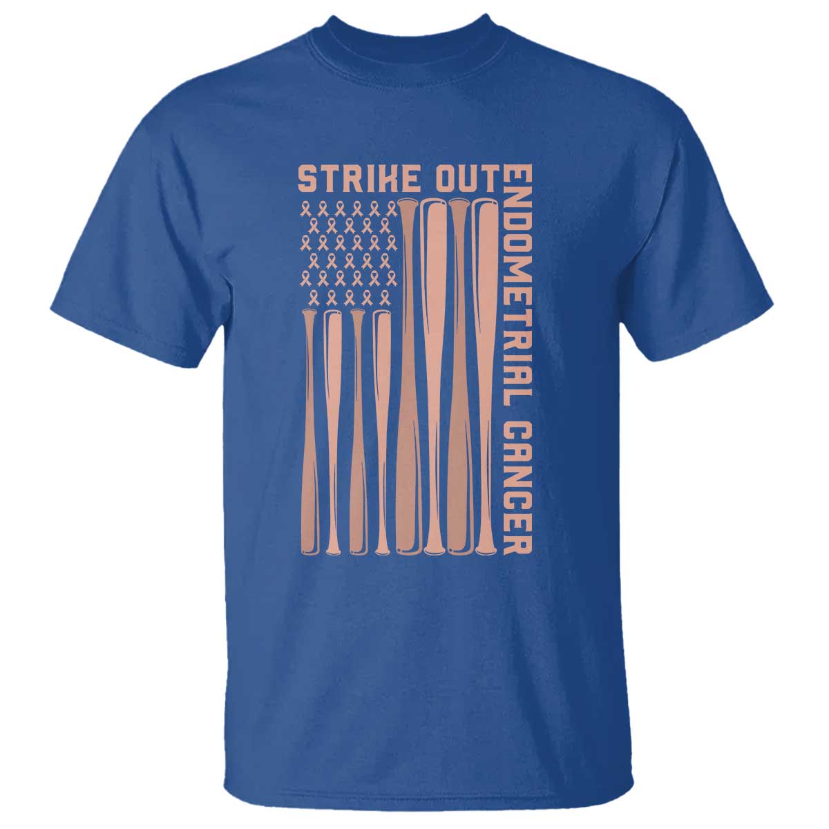 Strike Out Endometrial Cancer Baseball T Shirt Peach Ribbon American Flag Support Gift TS12 Royal Blue Print Your Wear