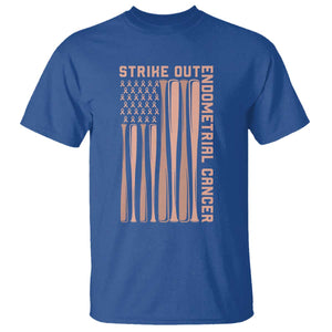 Strike Out Endometrial Cancer Baseball T Shirt Peach Ribbon American Flag Support Gift TS12 Royal Blue Print Your Wear