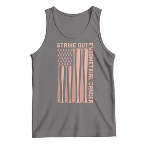 Strike Out Endometrial Cancer Baseball Tank Top Peach Ribbon American Flag Support Gift TS12 Deep Heather Print Your Wear