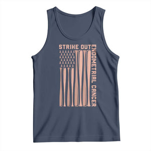 Strike Out Endometrial Cancer Baseball Tank Top Peach Ribbon American Flag Support Gift TS12 Navy Print Your Wear