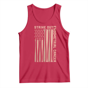 Strike Out Endometrial Cancer Baseball Tank Top Peach Ribbon American Flag Support Gift TS12 Red Print Your Wear