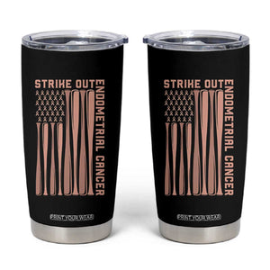 Strike Out Endometrial Cancer Baseball Tumbler Cup Peach Ribbon American Flag Support Gift TS12 Black Print Your Wear