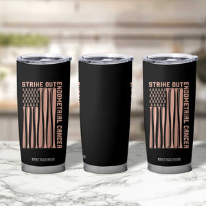 Strike Out Endometrial Cancer Baseball Tumbler Cup Peach Ribbon American Flag Support Gift TS12 Print Your Wear