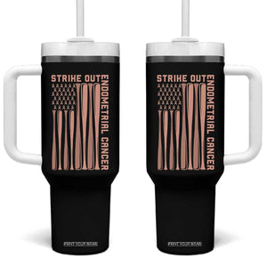 Strike Out Endometrial Cancer Baseball Tumbler With Handle Peach Ribbon American Flag Support Gift TS12 One Size: 40 oz Black Print Your Wear