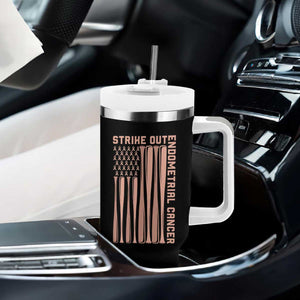 Strike Out Endometrial Cancer Baseball Tumbler With Handle Peach Ribbon American Flag Support Gift TS12 Print Your Wear