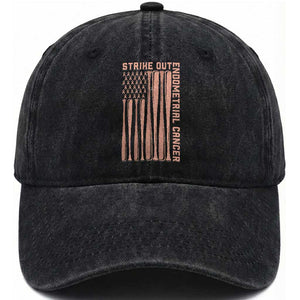 Strike Out Endometrial Cancer Baseball Washed Cotton Baseball Cap Peach Ribbon American Flag Support Gift TS12 Print Your Wear