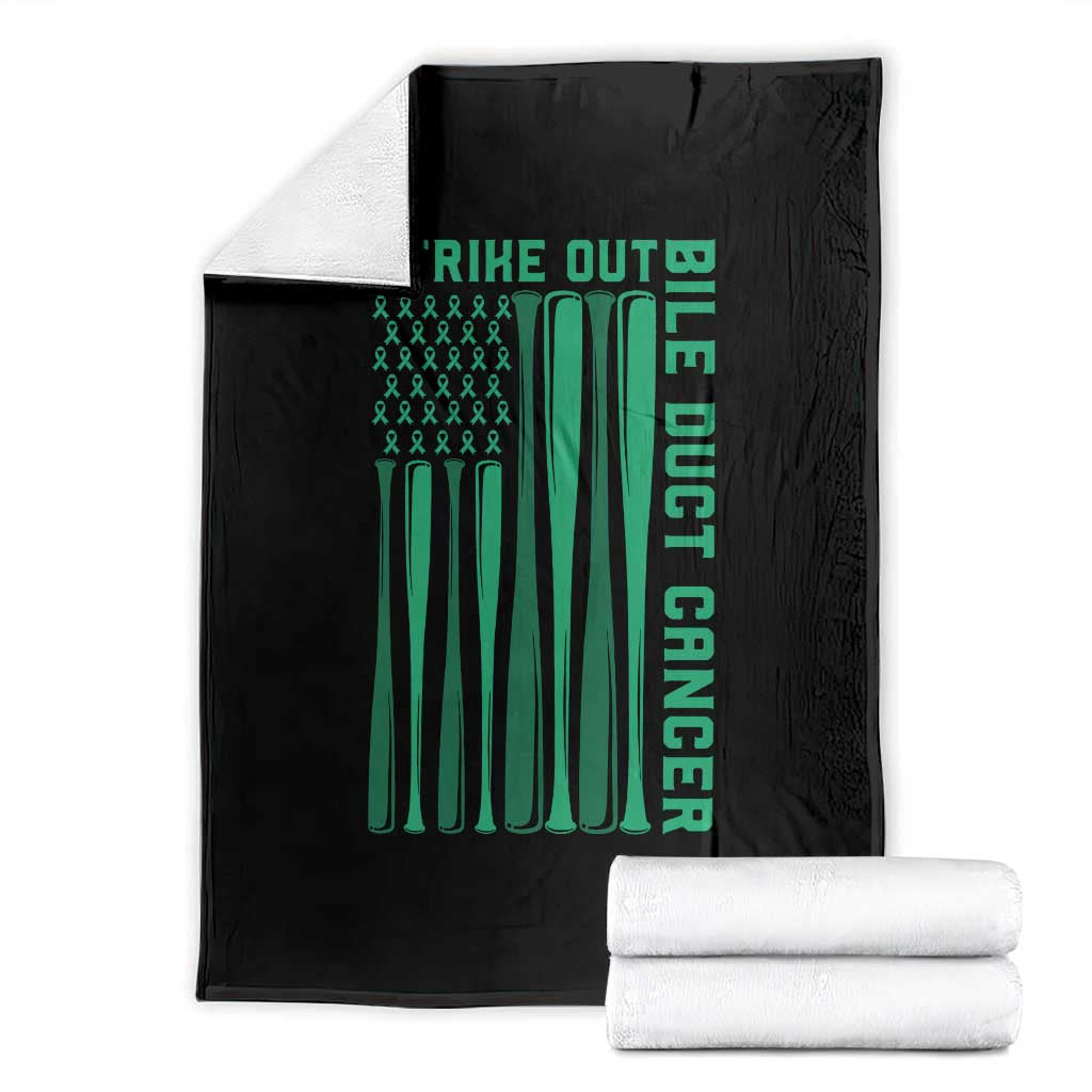 Strike Out Bile Duct Cancer Throw Blanket Baseball American Flag Hope Gift TS12 Black Print Your Wear