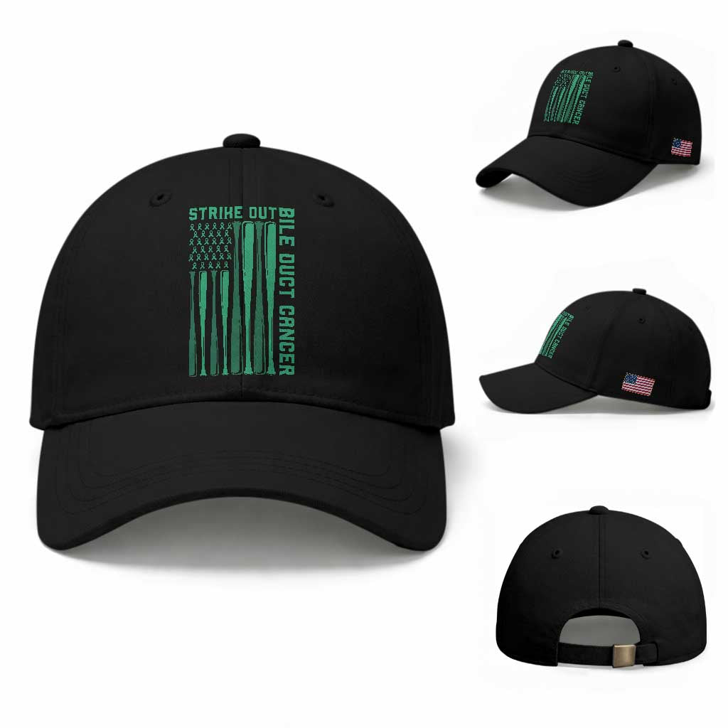 Strike Out Bile Duct Cancer Baseball Cap Baseball American Flag Hope Gift TS12 Baseball Cap Universal Fit Black Print Your Wear