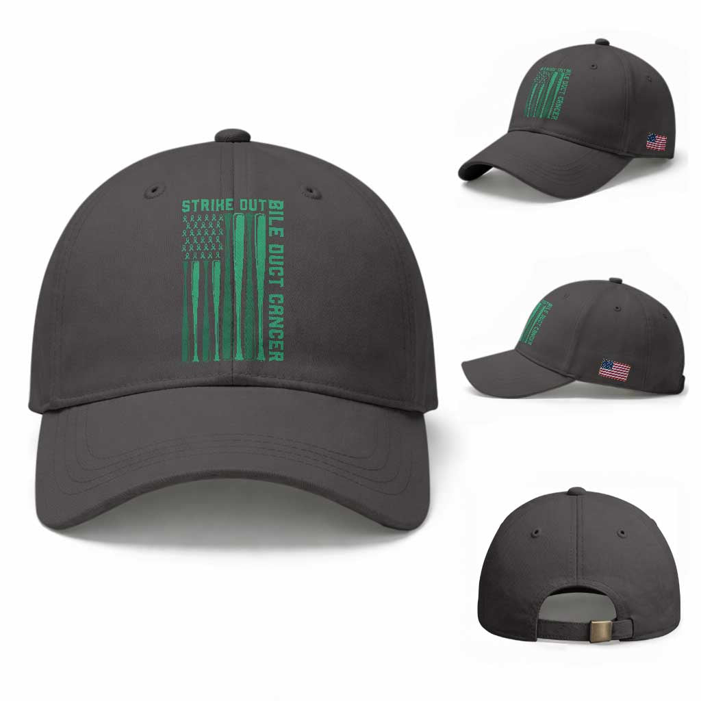 Strike Out Bile Duct Cancer Baseball Cap Baseball American Flag Hope Gift TS12 Baseball Cap Universal Fit Dark Gray Print Your Wear