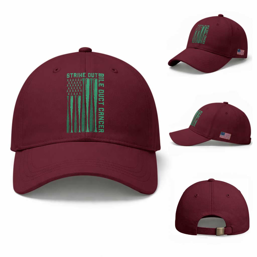 Strike Out Bile Duct Cancer Baseball Cap Baseball American Flag Hope Gift TS12 Baseball Cap Universal Fit Maroon Print Your Wear