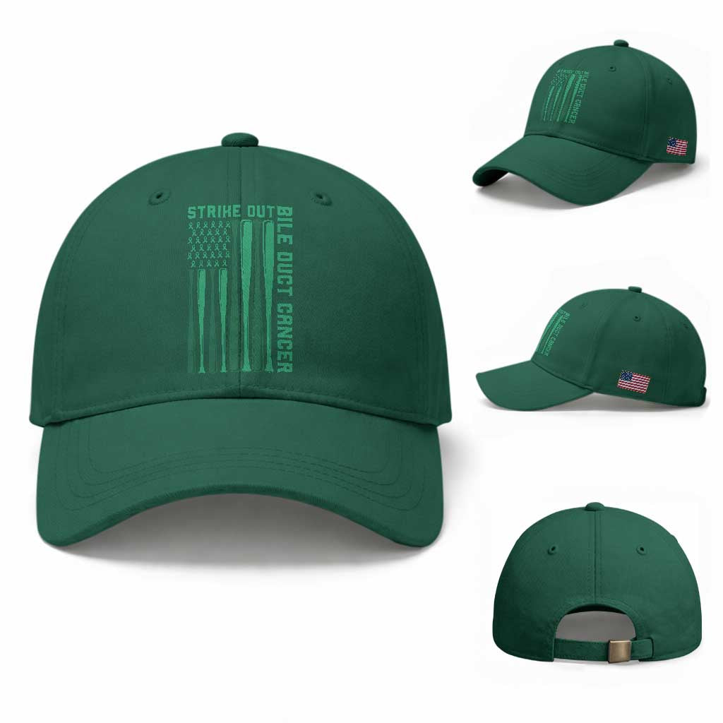 Strike Out Bile Duct Cancer Baseball Cap Baseball American Flag Hope Gift TS12 Baseball Cap Universal Fit Irish Green Print Your Wear