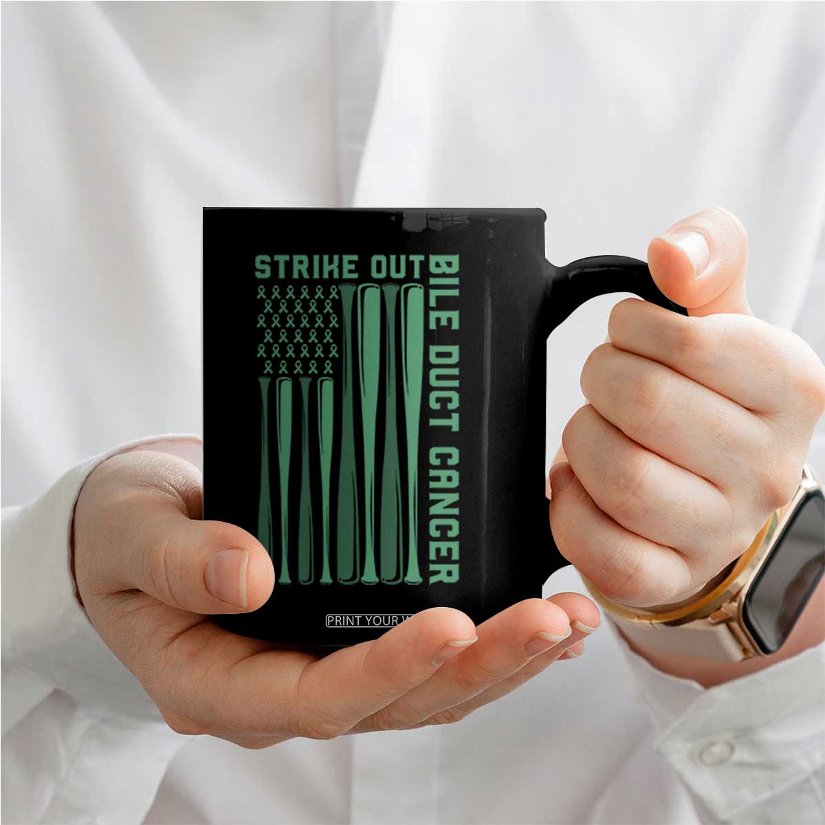 Strike Out Bile Duct Cancer Coffee Mug Baseball American Flag Hope Gift TS12 Print Your Wear