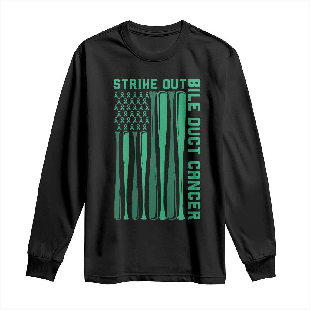 Strike Out Bile Duct Cancer Long Sleeve Shirt Baseball American Flag Hope Gift TS12 Black Print Your Wear