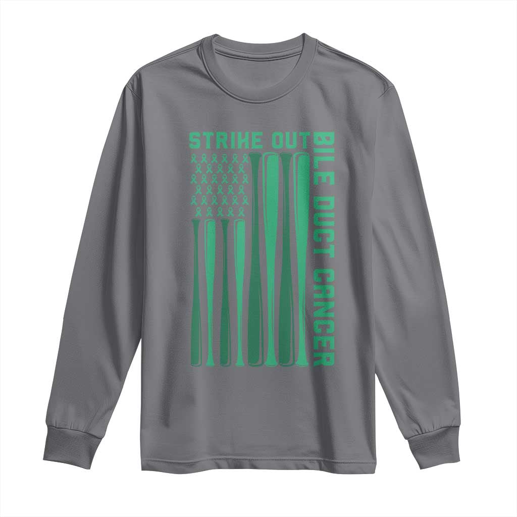 Strike Out Bile Duct Cancer Long Sleeve Shirt Baseball American Flag Hope Gift TS12 Charcoal Print Your Wear