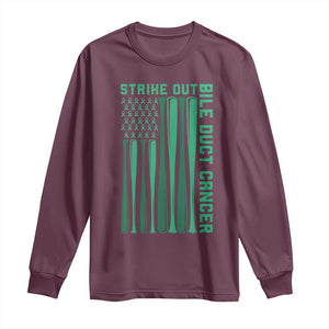 Strike Out Bile Duct Cancer Long Sleeve Shirt Baseball American Flag Hope Gift TS12 Maroon Print Your Wear