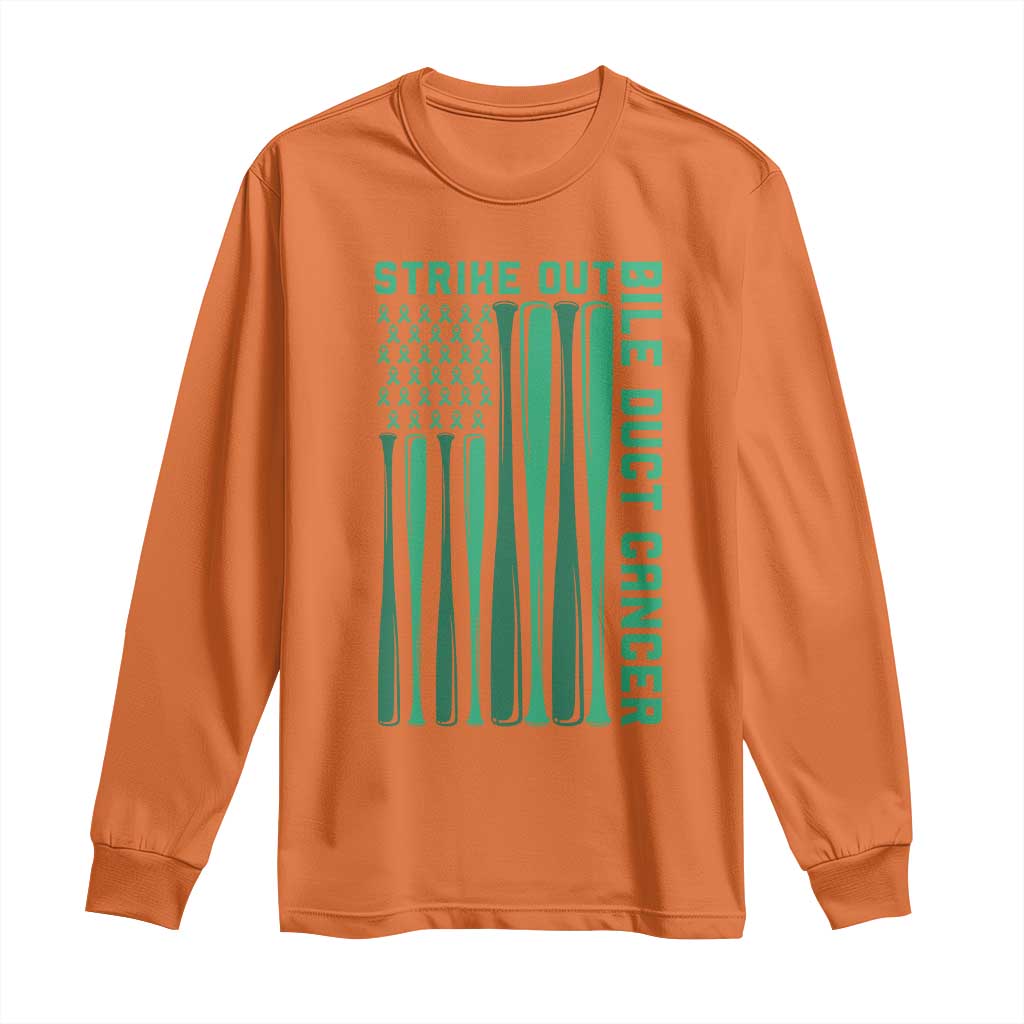 Strike Out Bile Duct Cancer Long Sleeve Shirt Baseball American Flag Hope Gift TS12 Orange Print Your Wear