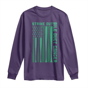 Strike Out Bile Duct Cancer Long Sleeve Shirt Baseball American Flag Hope Gift TS12 Purple Print Your Wear