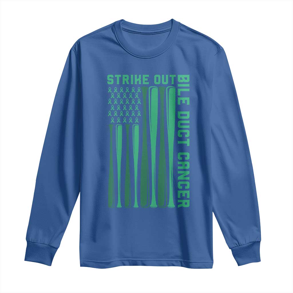 Strike Out Bile Duct Cancer Long Sleeve Shirt Baseball American Flag Hope Gift TS12 Royal Blue Print Your Wear