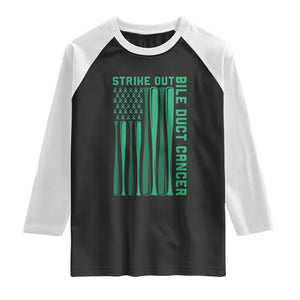 Strike Out Bile Duct Cancer Raglan Shirt Baseball American Flag Hope Gift TS12 Black White Print Your Wear
