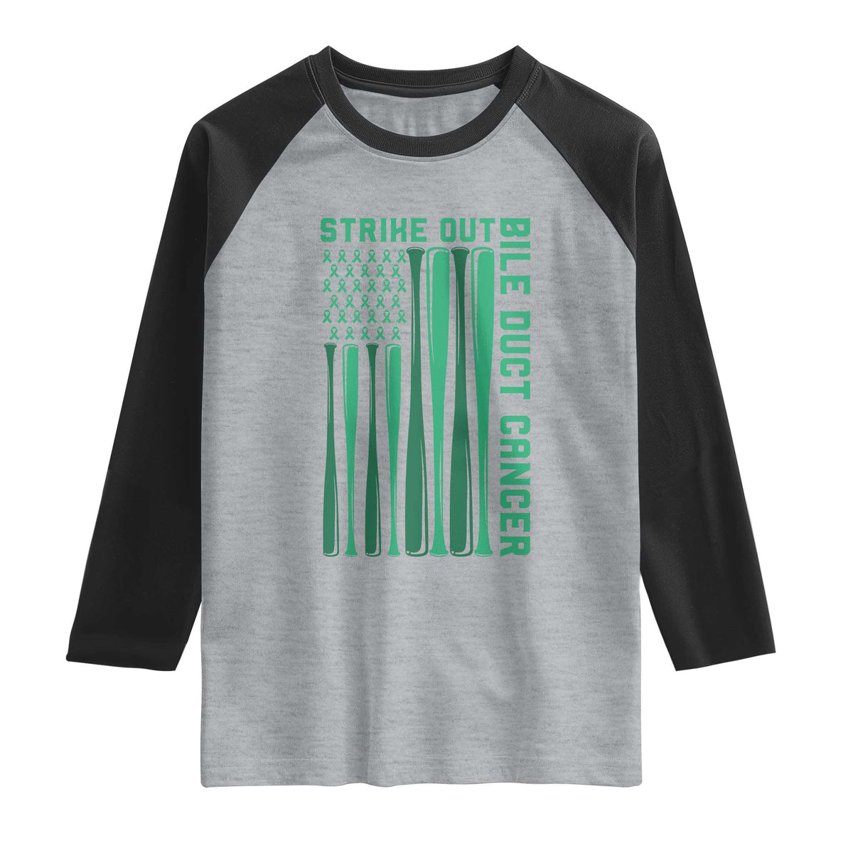 Strike Out Bile Duct Cancer Raglan Shirt Baseball American Flag Hope Gift TS12 Heather Gray Black Print Your Wear