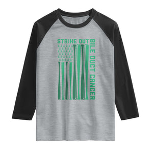 Strike Out Bile Duct Cancer Raglan Shirt Baseball American Flag Hope Gift TS12 Heather Gray Black Print Your Wear