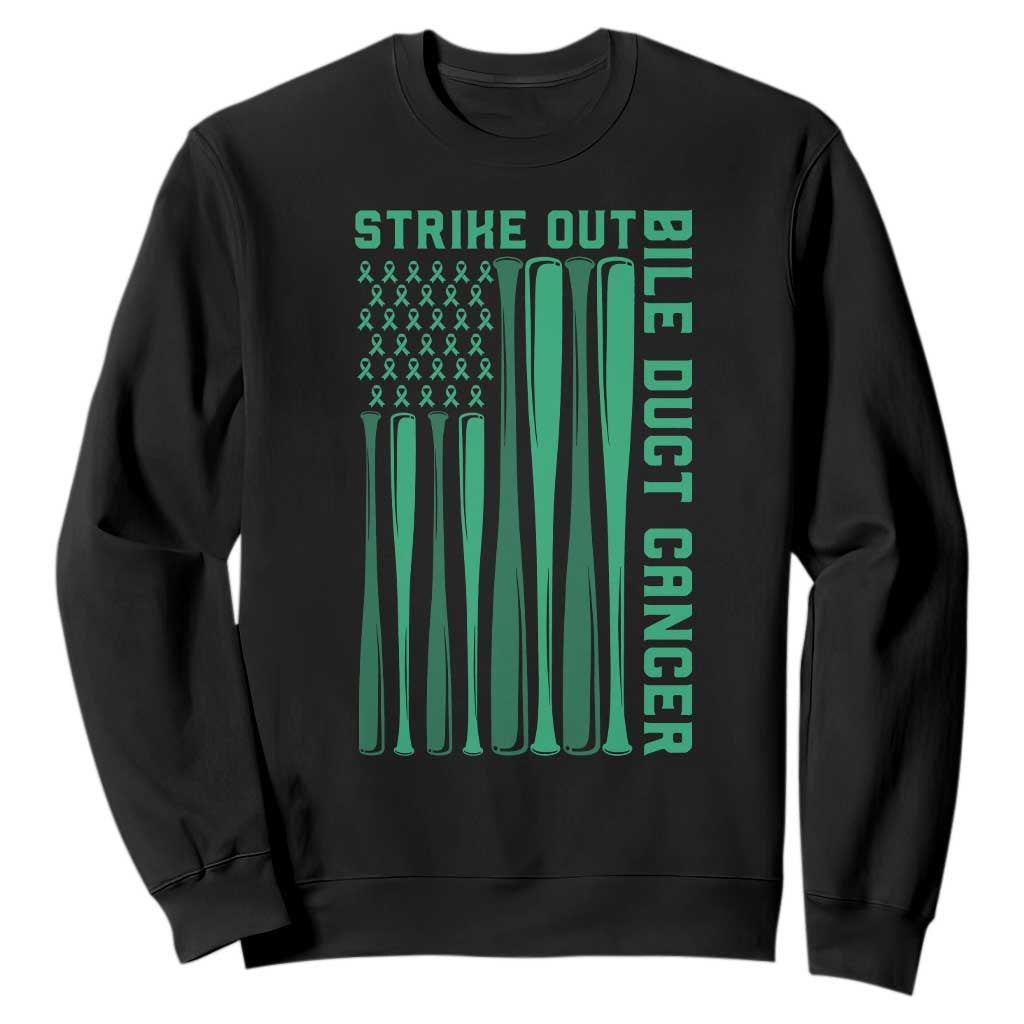 Strike Out Bile Duct Cancer Sweatshirt Baseball American Flag Hope Gift TS12 Black Print Your Wear