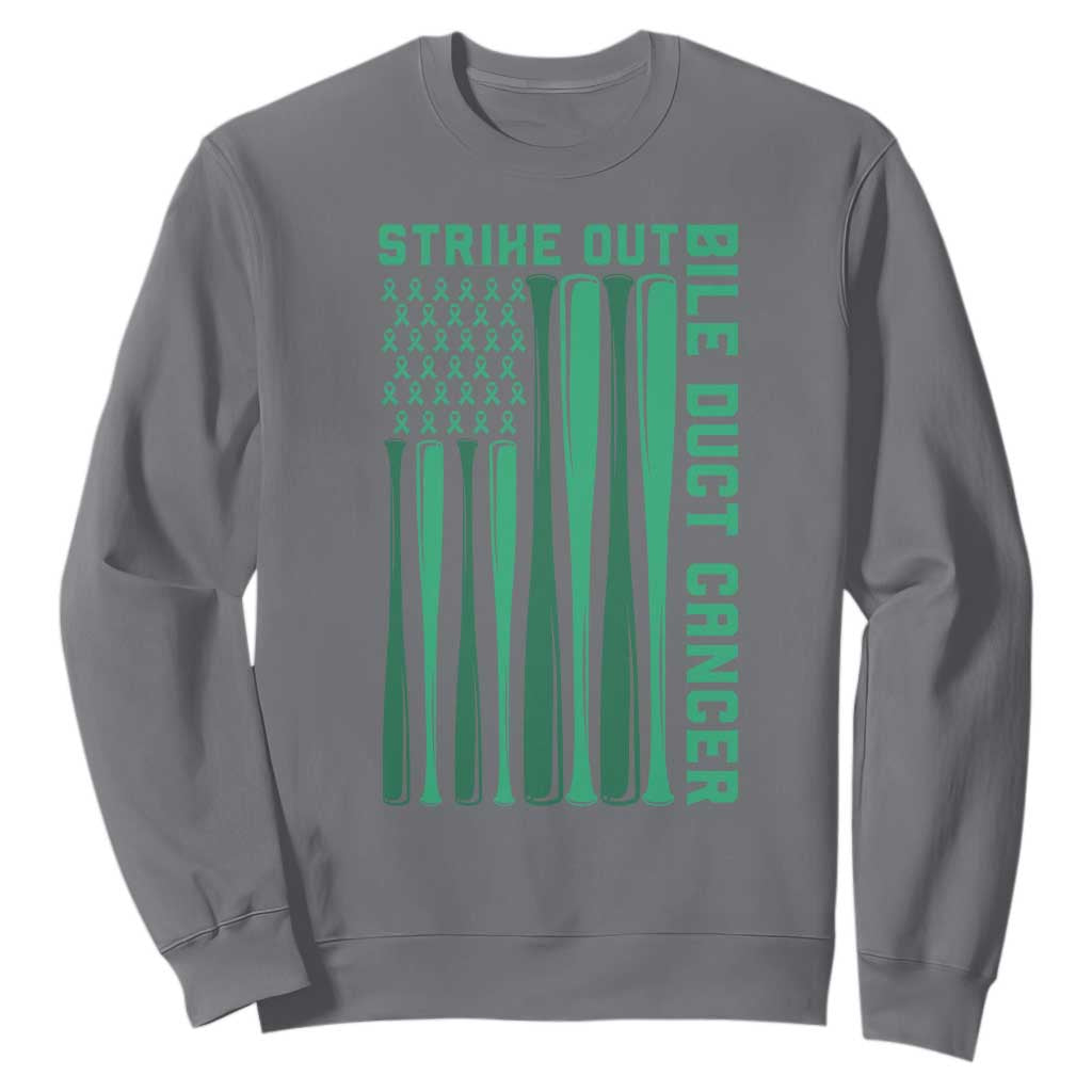 Strike Out Bile Duct Cancer Sweatshirt Baseball American Flag Hope Gift TS12 Charcoal Print Your Wear
