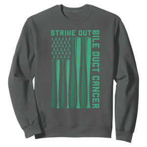 Strike Out Bile Duct Cancer Sweatshirt Baseball American Flag Hope Gift TS12 Dark Heather Print Your Wear