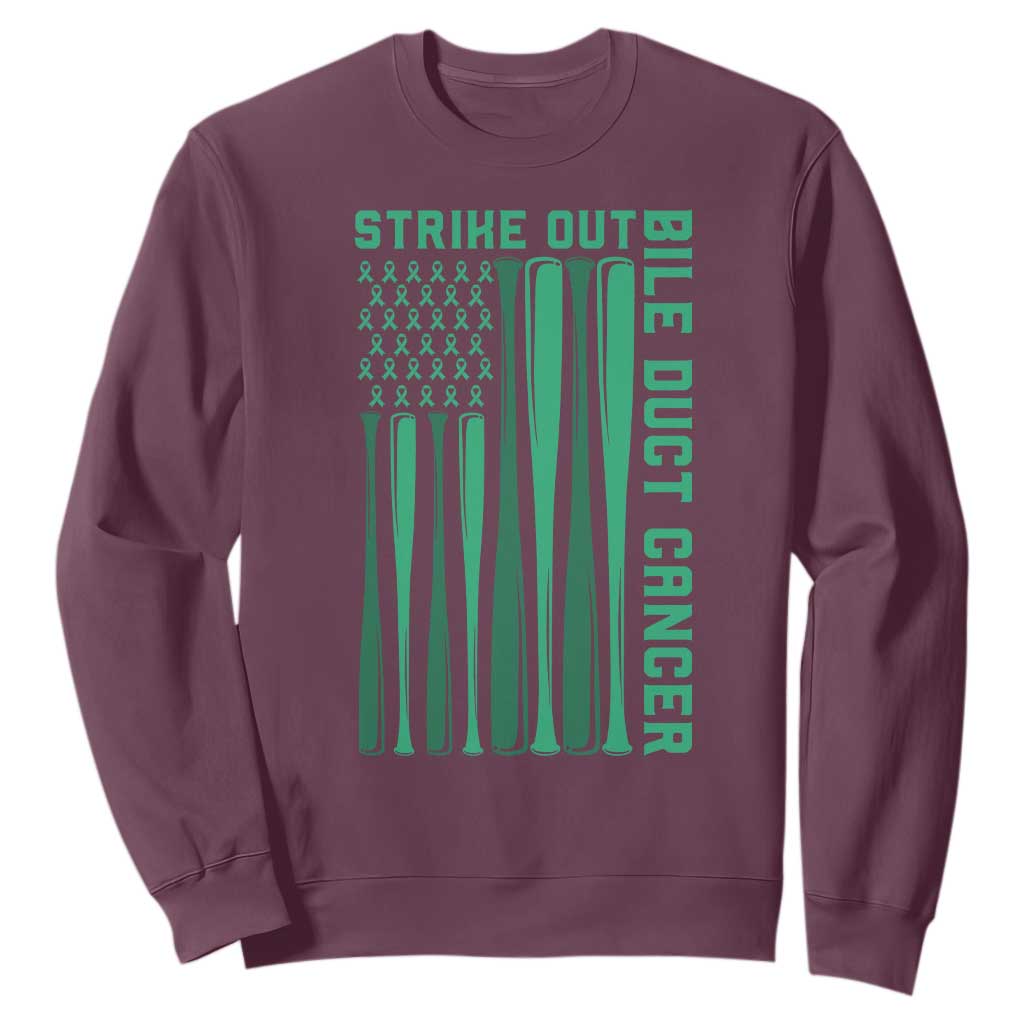 Strike Out Bile Duct Cancer Sweatshirt Baseball American Flag Hope Gift TS12 Maroon Print Your Wear