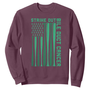 Strike Out Bile Duct Cancer Sweatshirt Baseball American Flag Hope Gift TS12 Maroon Print Your Wear