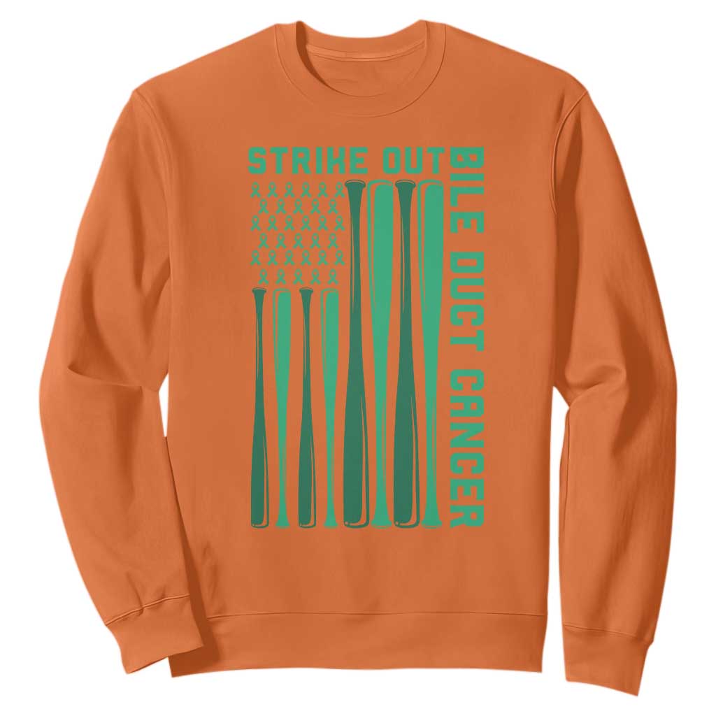 Strike Out Bile Duct Cancer Sweatshirt Baseball American Flag Hope Gift TS12 Orange Print Your Wear
