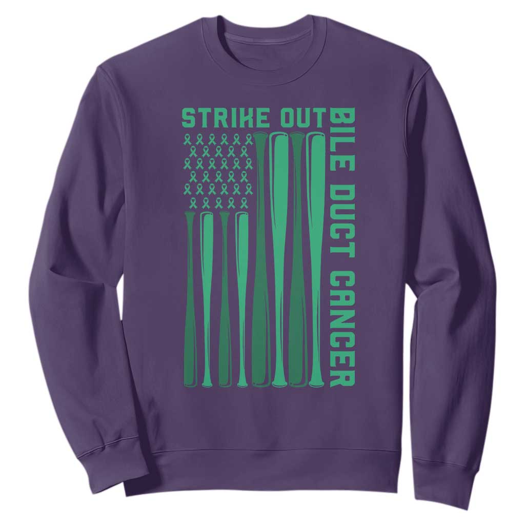 Strike Out Bile Duct Cancer Sweatshirt Baseball American Flag Hope Gift TS12 Purple Print Your Wear