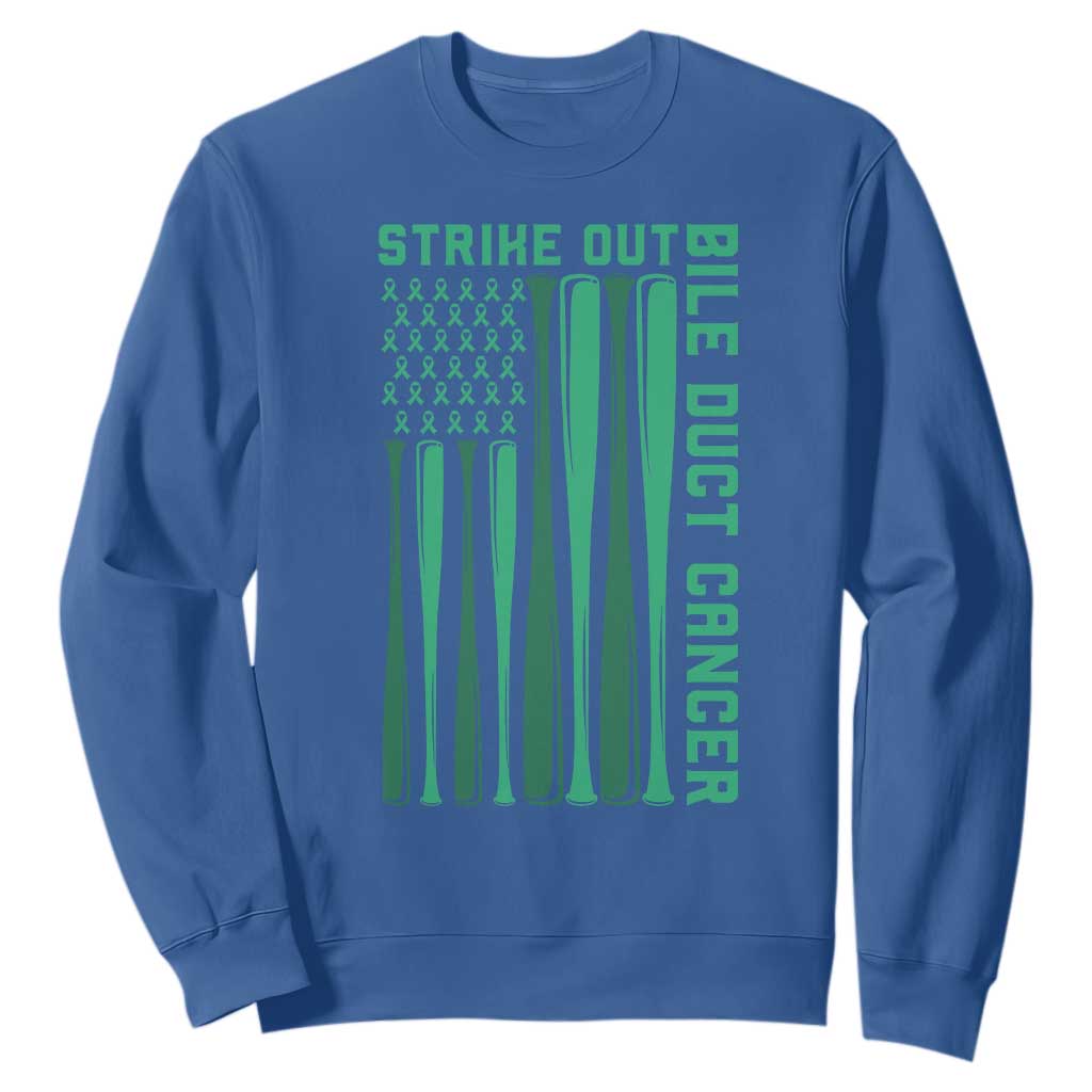 Strike Out Bile Duct Cancer Sweatshirt Baseball American Flag Hope Gift TS12 Royal Blue Print Your Wear