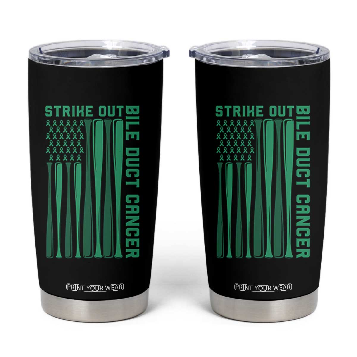 Strike Out Bile Duct Cancer Tumbler Cup Baseball American Flag Hope Gift TS12 Black Print Your Wear