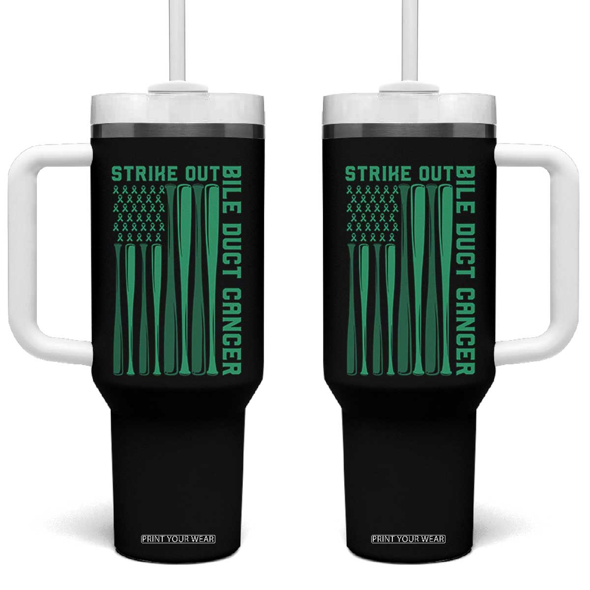 Strike Out Bile Duct Cancer Tumbler With Handle Baseball American Flag Hope Gift TS12 One Size: 40 oz Black Print Your Wear