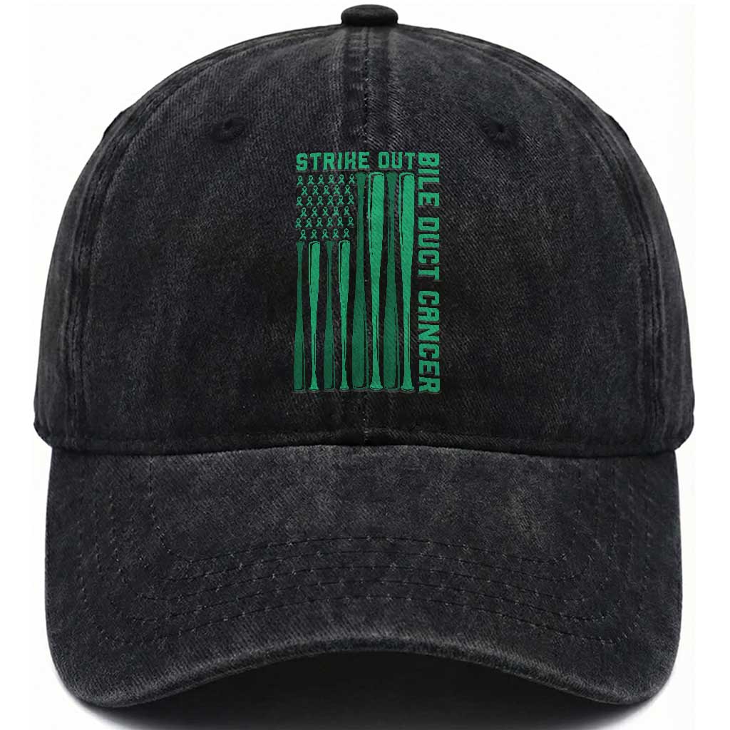 Strike Out Bile Duct Cancer Washed Cotton Baseball Cap Baseball American Flag Hope Gift TS12 Print Your Wear