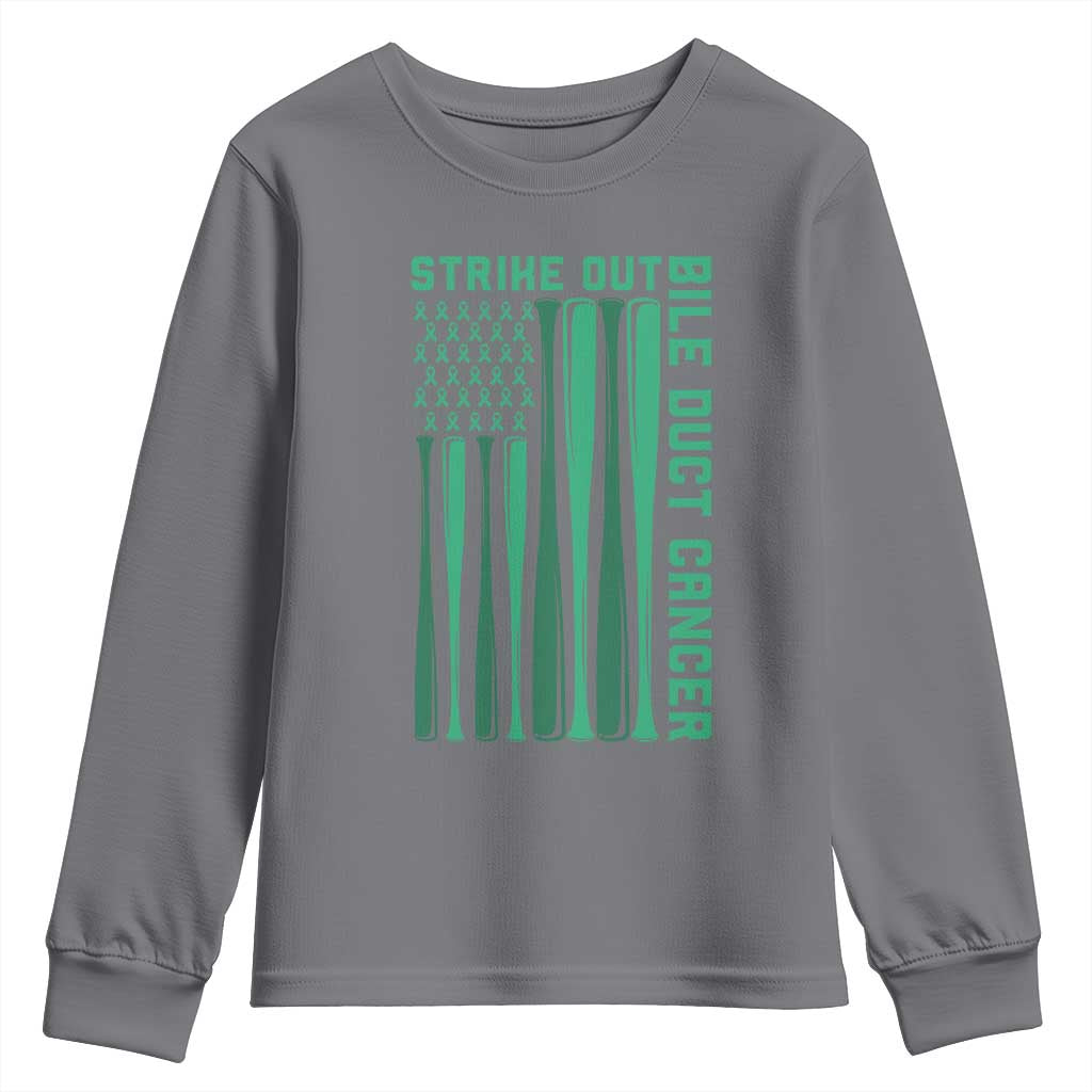 Strike Out Bile Duct Cancer Youth Sweatshirt Baseball American Flag Hope Gift TS12 Charcoal Print Your Wear
