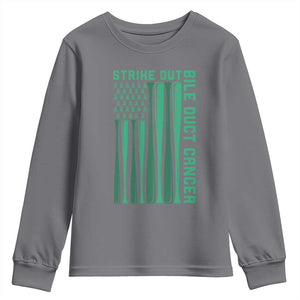 Strike Out Bile Duct Cancer Youth Sweatshirt Baseball American Flag Hope Gift TS12 Charcoal Print Your Wear