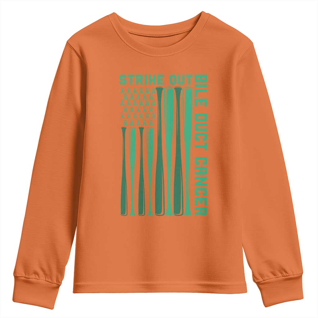 Strike Out Bile Duct Cancer Youth Sweatshirt Baseball American Flag Hope Gift TS12 Orange Print Your Wear
