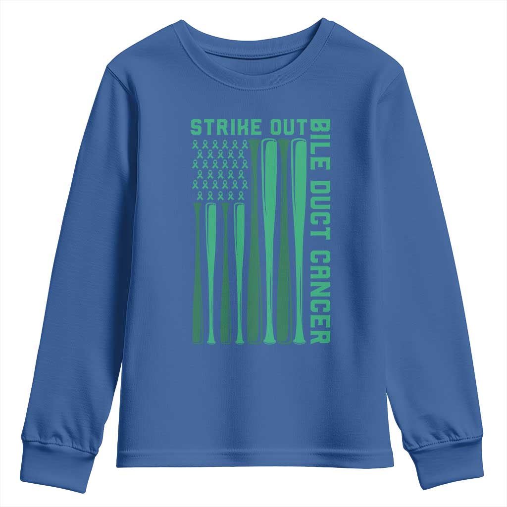 Strike Out Bile Duct Cancer Youth Sweatshirt Baseball American Flag Hope Gift TS12 Royal Blue Print Your Wear