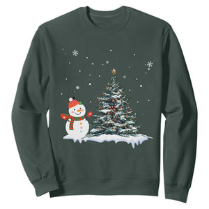 Christmas Snowman Sweatshirt Funny Snowmen With Christmas Tree TS12 Dark Forest Green Print Your Wear