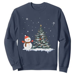 Christmas Snowman Sweatshirt Funny Snowmen With Christmas Tree TS12 Navy Print Your Wear