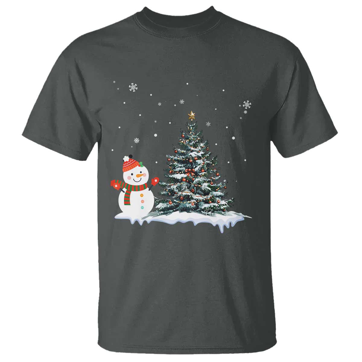 Christmas Snowman T Shirt Funny Snowmen With Christmas Tree TS12 Dark Heather Print Your Wear