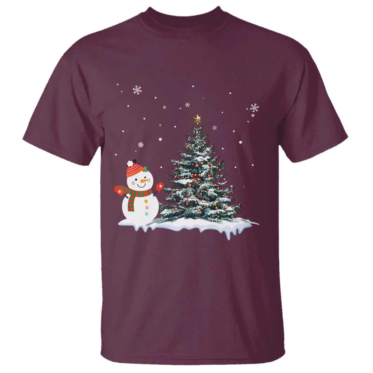 Christmas Snowman T Shirt Funny Snowmen With Christmas Tree TS12 Maroon Print Your Wear