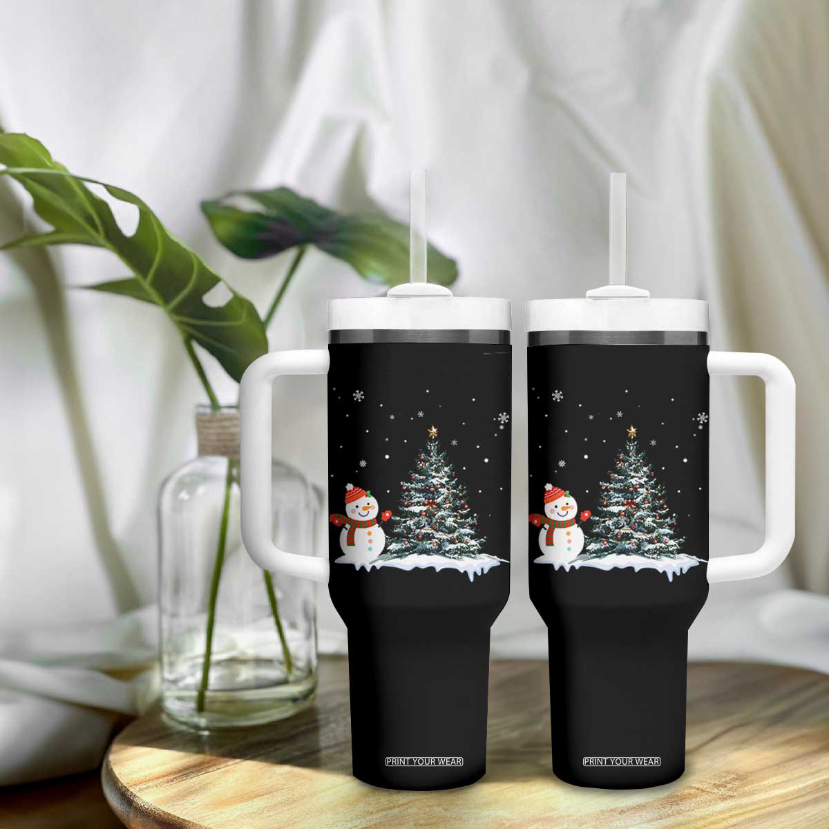 Christmas Snowman Tumbler With Handle Funny Snowmen With Christmas Tree TS12 Print Your Wear