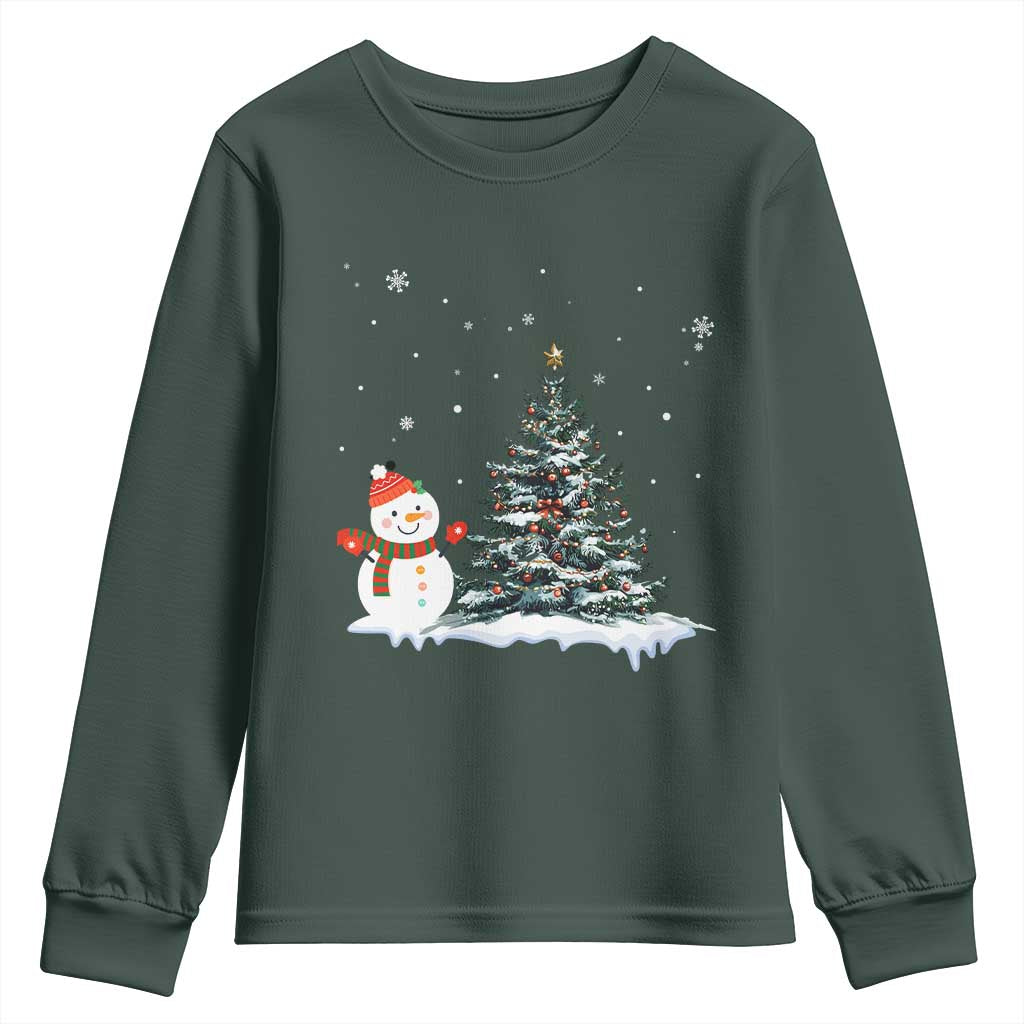 Christmas Snowman Youth Sweatshirt Funny Snowmen With Christmas Tree TS12 Dark Forest Green Print Your Wear